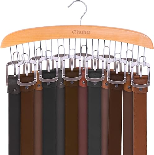 Vista 10 de Ohuhu - Organizador para colgar cinturones para armario: Ohuhu 2 unidades de 12 ganchos, máximo 36 cinturones, soporte de cinturón de madera