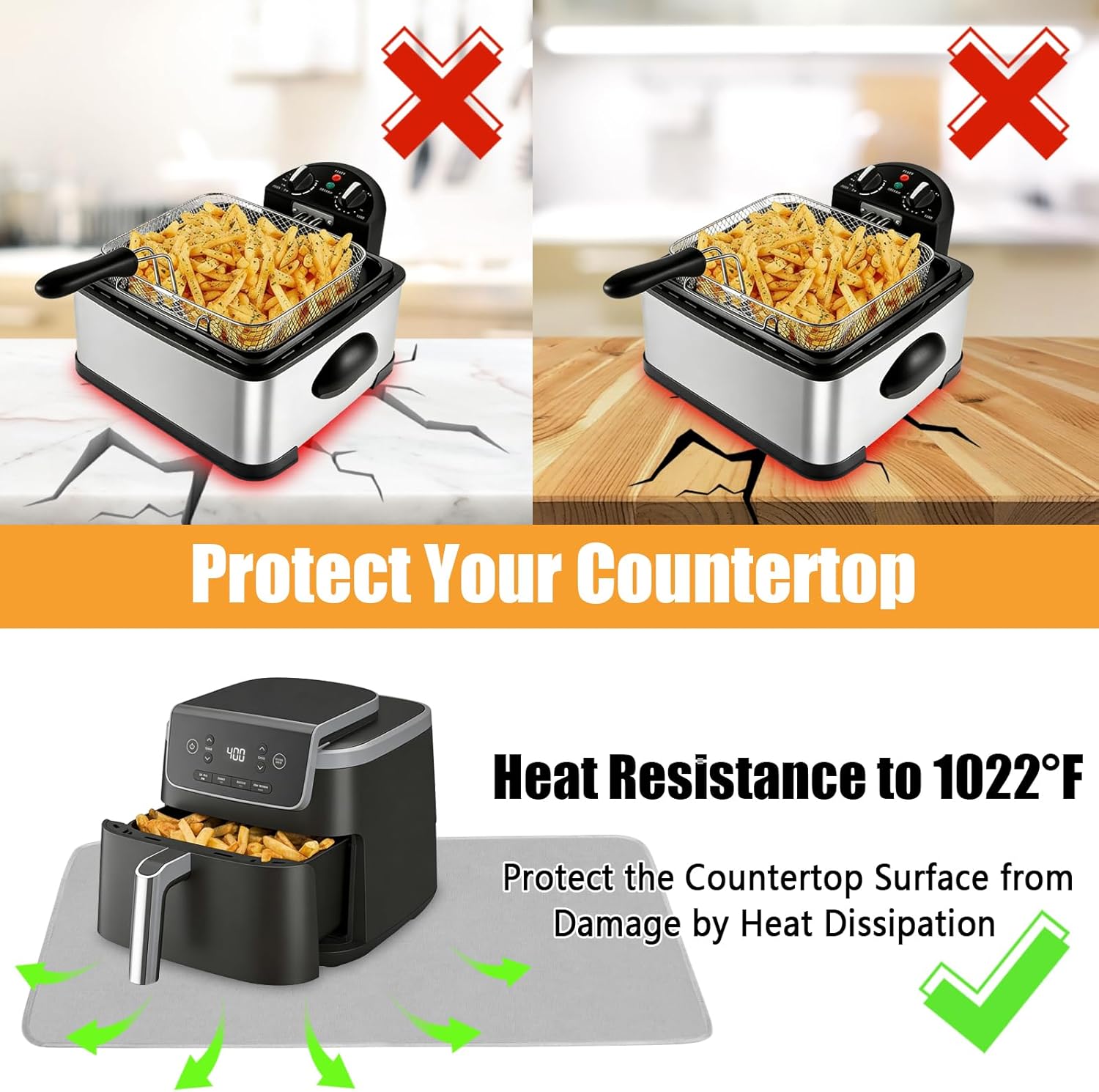 15x35in Heat Proof Mat, Long Countertop Heat Protector Hot Pads, Mat for Under Coffee Maker and Air Fryer