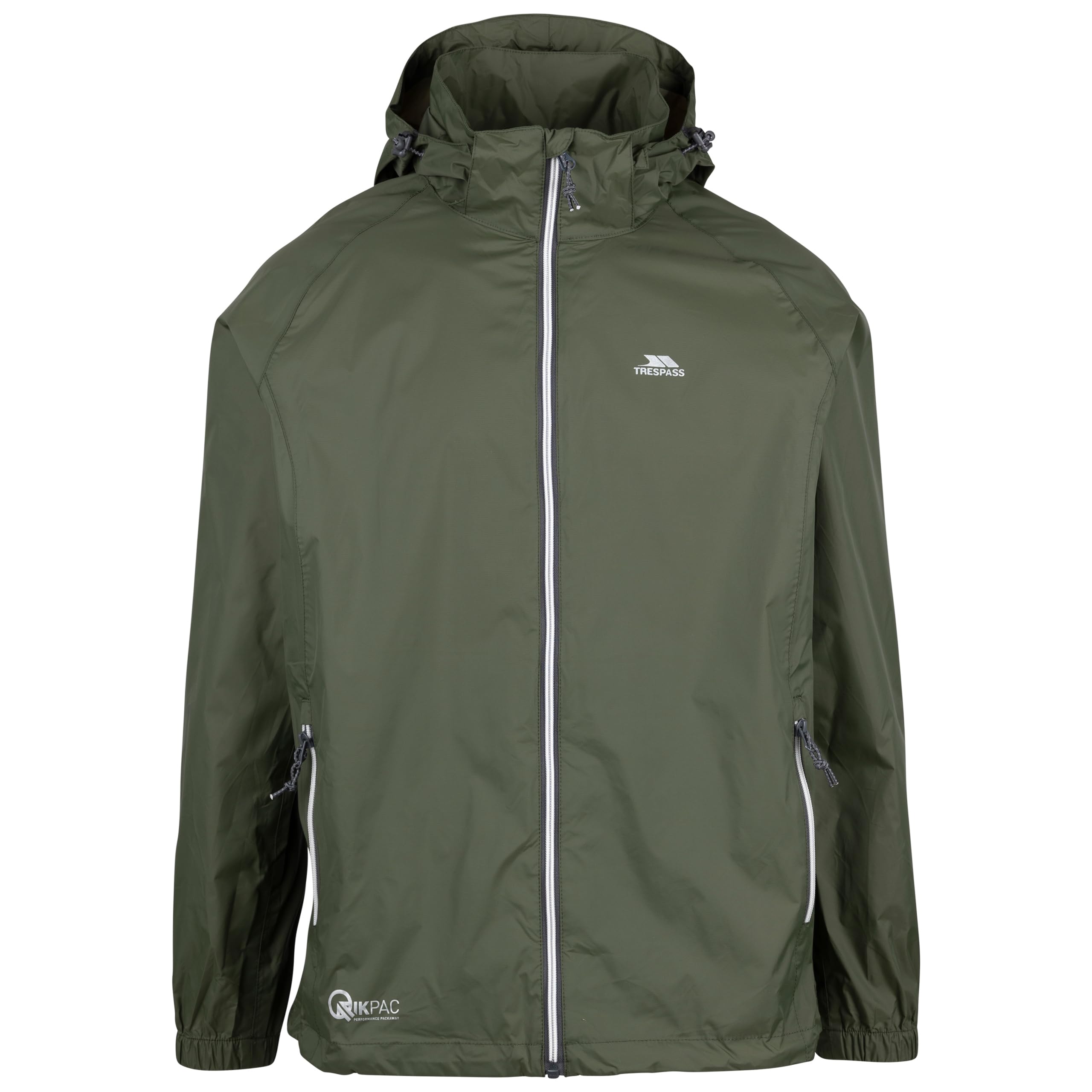 Trespass Waterproof Jacket Men Women Packaway Rain Coat With Hood, Light Rain Jacket Windbreaker, Raincoat In A Bag, Rain Coats For Men, Rain Coats for Women Qikpac X