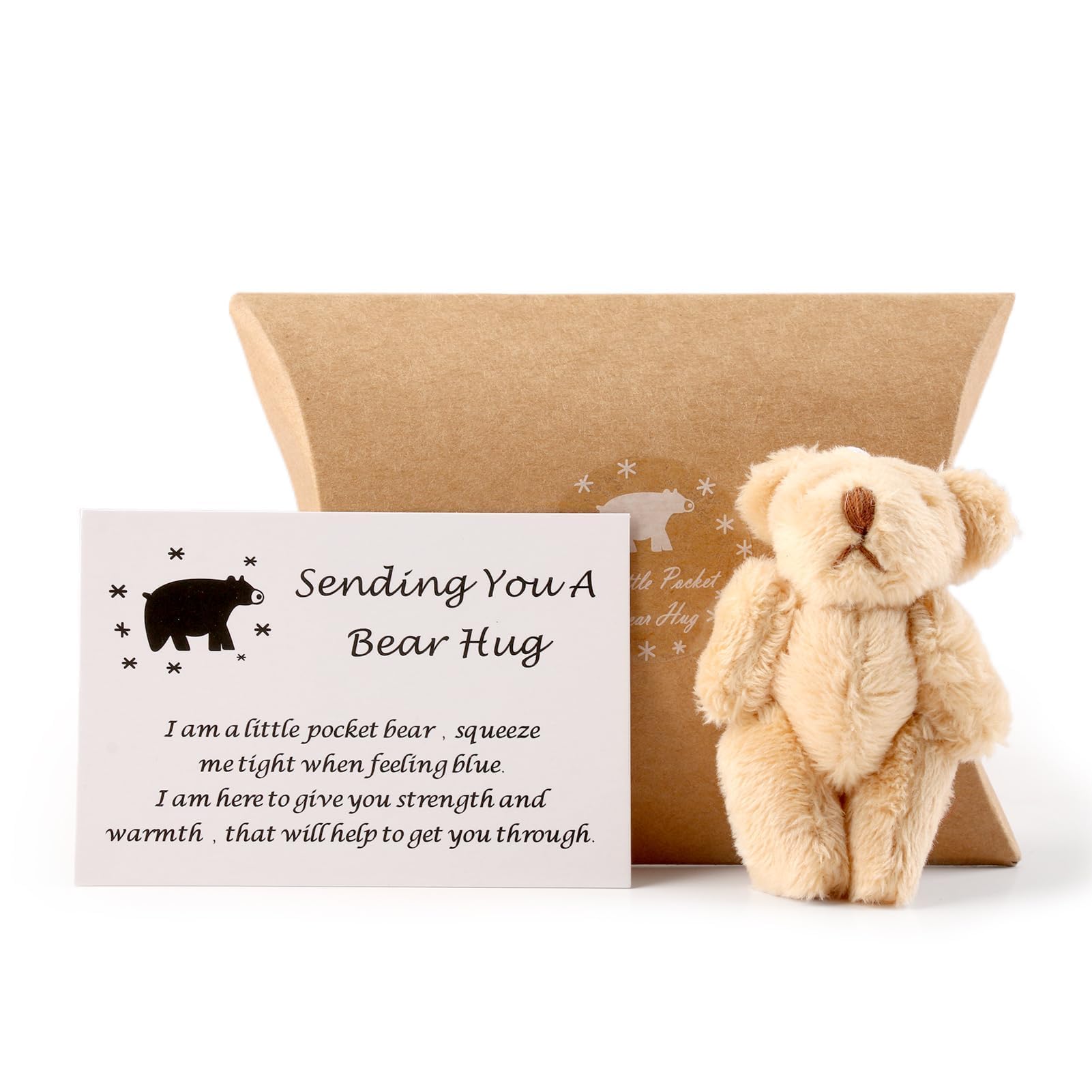 A Little Pocket Bear Hug, Pocket Hug Love Token Anti-Anxiety Tiny Teddy Sending You Thinking Of You Card Fun Worry Bear Cheer Up Get Well Soon Gifts for New Year Valentine’s Day Birthday, Light Brown