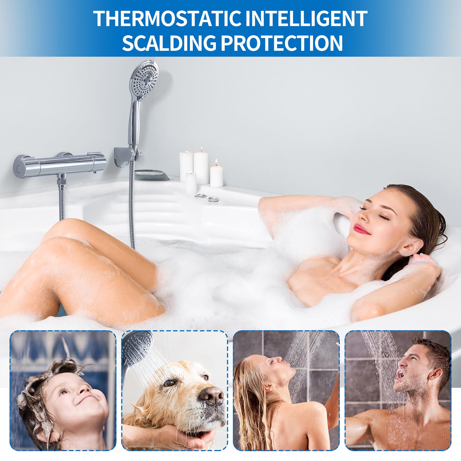 HOMELODY Duscharmatur mit Thermostat - Aufputz Mischbatterie Dusche mit 38°C Sicherheitstaste, Chrom Mischbatterie Dusche, Thermostat Armatur Dusche aus Edelstahl Duscharmaturen Brausethermostat