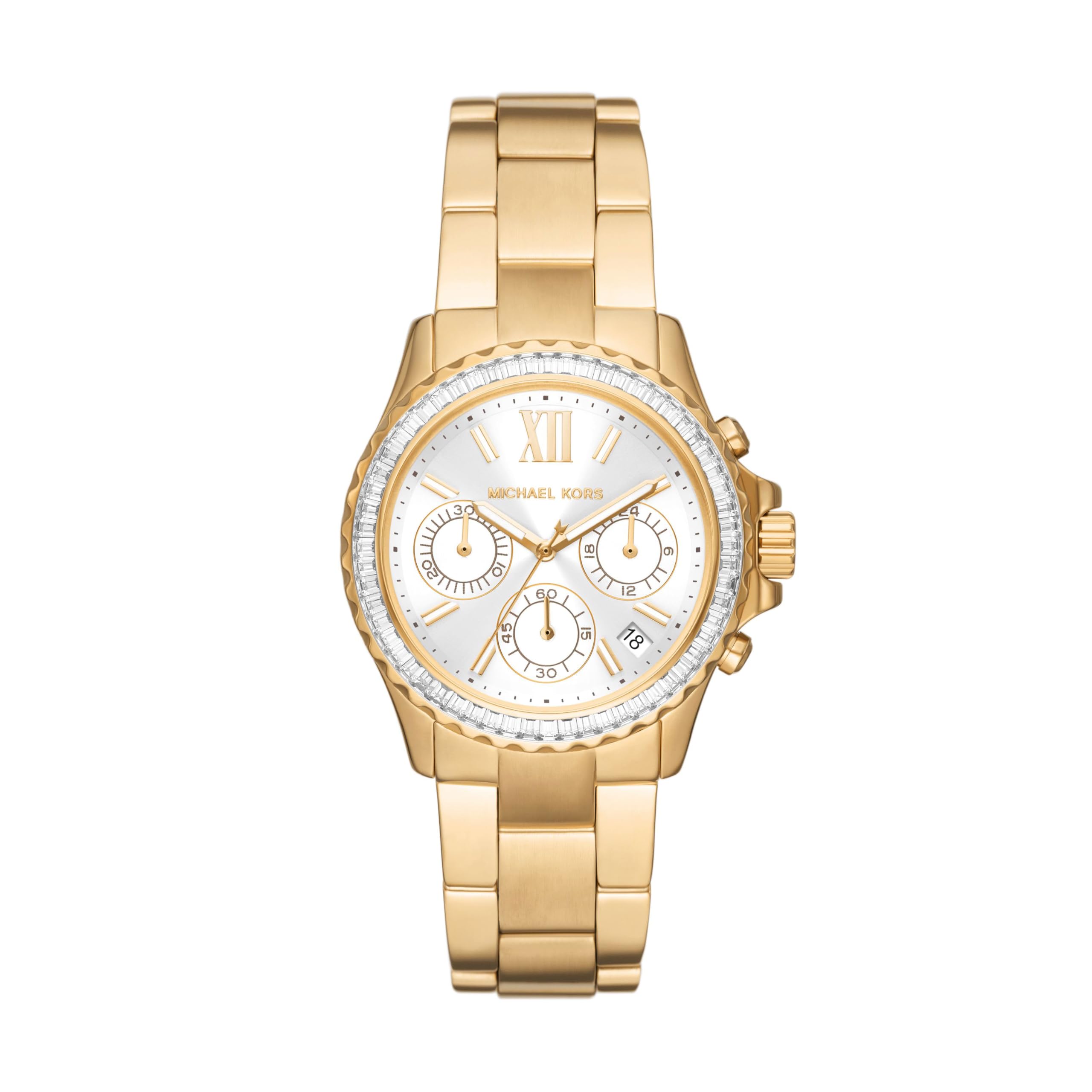 Michael Kors Reloj para mujer Everest, movimiento cronógrafo, caja de acero inoxidable dorado de 42 mm con correa de acero inoxidable, MK6971