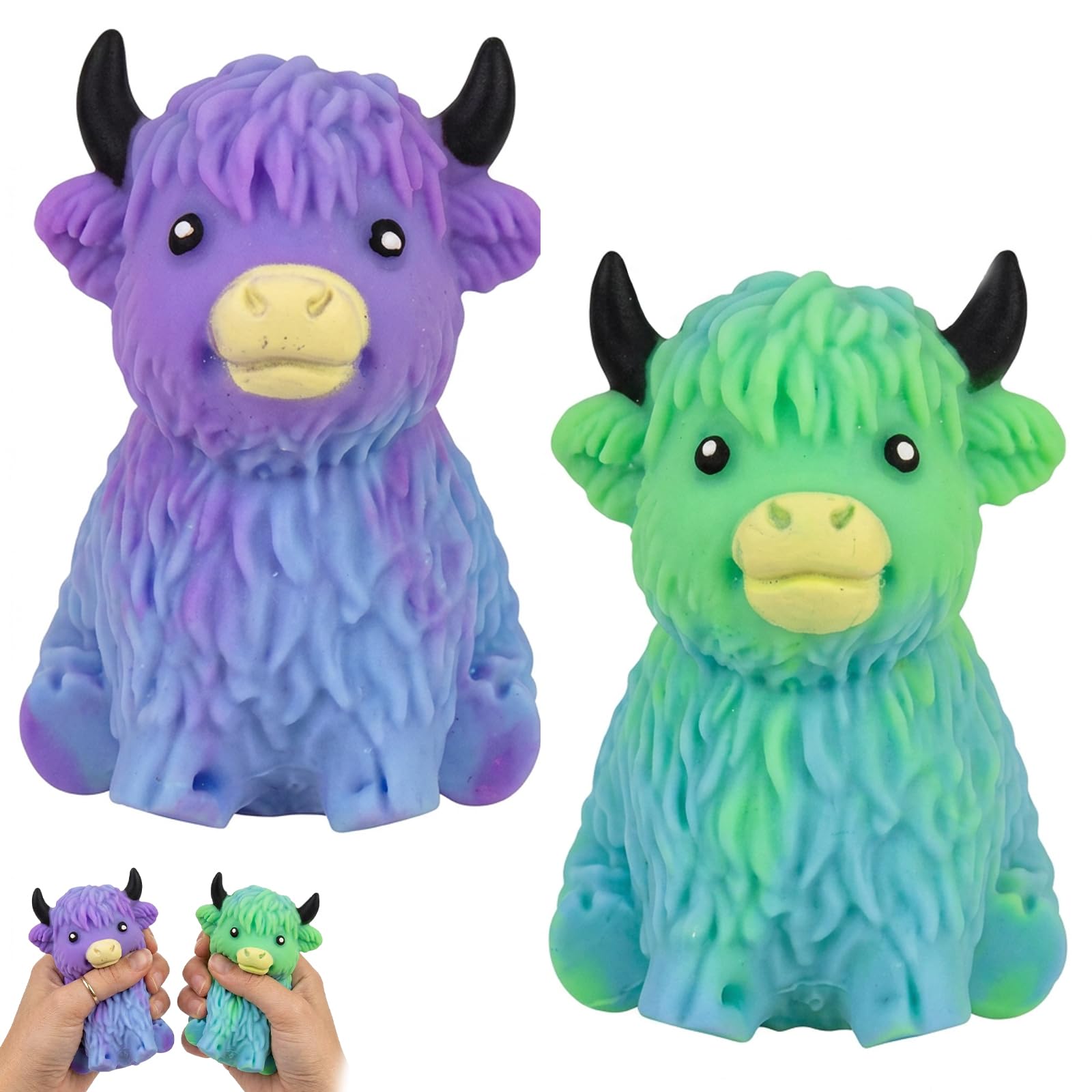 2 PCS Highland Cow Squishy, Dual - Colored and Adorable, Decorative Items, Ideal for Home, Office Desk, Decor Enthusiasts and Collectors