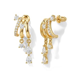 Triple Styled Huggie Earrings for Women Chain Earrings Cute Statement Earrings with Cubic Zirconia Trendy Dainty Jewelry Gift Idea