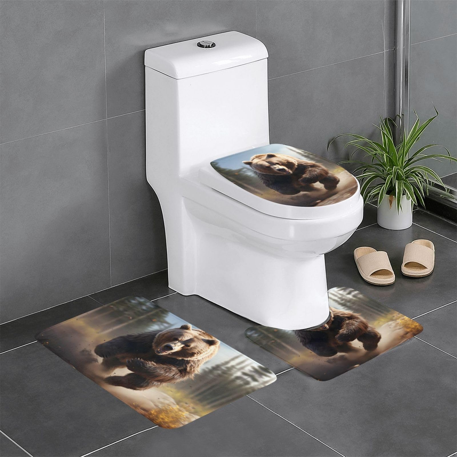 Tapis de bain séchage rapide lot de 3 avec envers antidérapant et motif ours