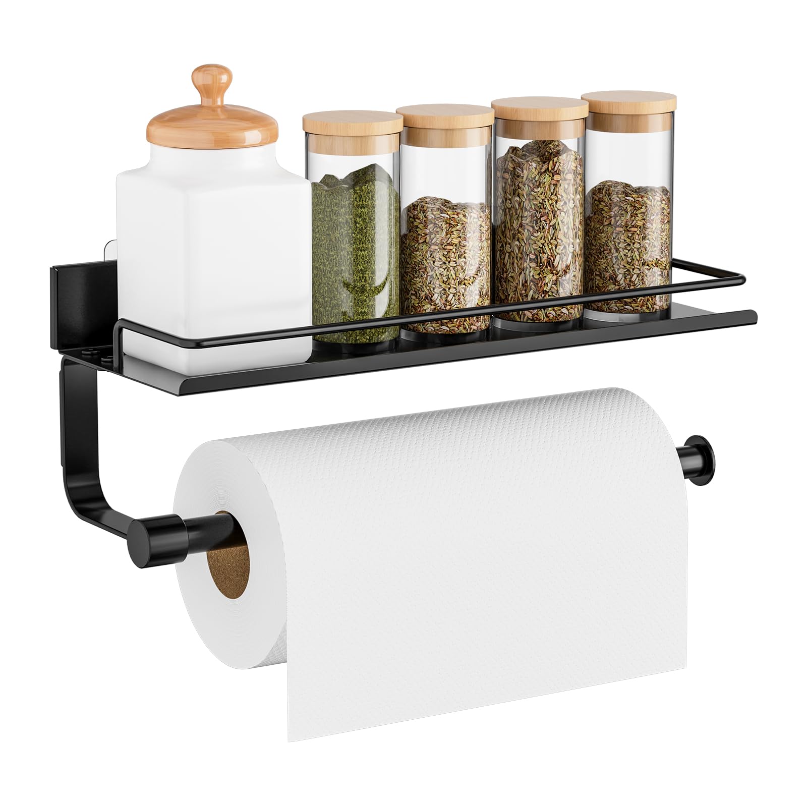 Porta Rotolo Da Cucina, Autoadesivo Portarotolo Da Parete Senza Forature, Portasciugamani Con Ripiano Portaoggetti per Cucina E Bagno