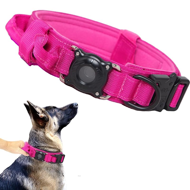 Coleira de Adestramento Tática para Cães com Suporte para AirTag Xqpetlihai Médio AirtagRose Red
