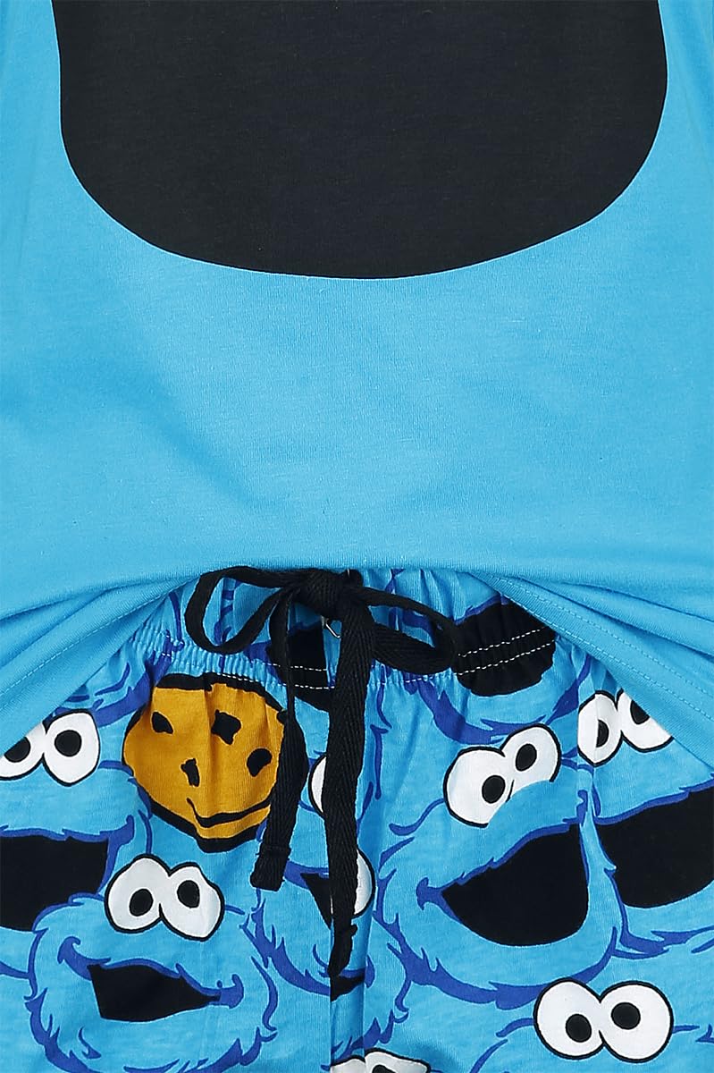 Sesame Street Barrio Sesamo El Monstruo de Las Galletas - Face Mujer Pijama Azul 100% algodón