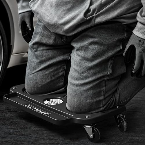 Miniatura 8 de M-AUTO Rodilleras duraderas con ruedas giratorias de 360 grados y bandeja de herramientas, almohadillas de rodillas de garaje en ruedas giratorias