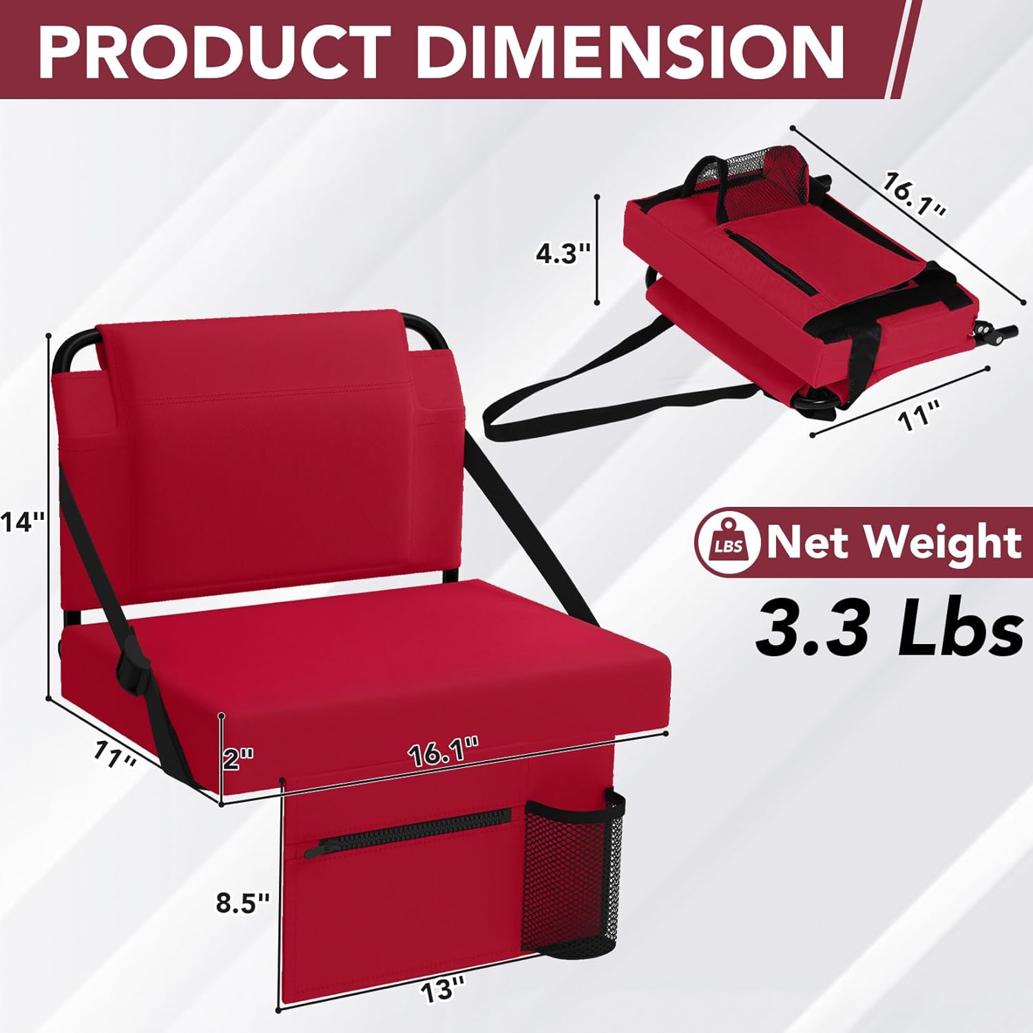 Stadium Seats with Back Support 1PACK Adjustable Bleacher Chairs with Back and Cushion Bleacher Seat with Cup Holder, Carry Handle & Shoulder Strap for Outdoor Sports Events, Picnics