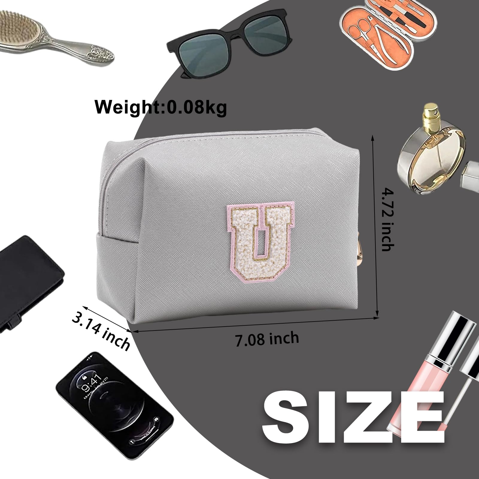 Personalized Makeup Bag,Waterproof Travel Makeup Pouch Cosmetic Bag Birthday Gift for Women Mom，Bride Bridesmaid Cosmetic Bag A-Z — view 56
