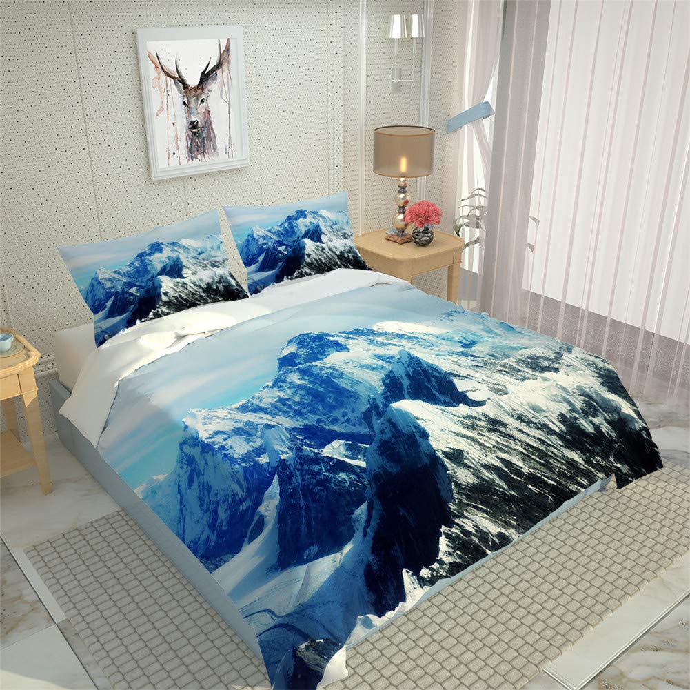 Housse de couette 260x220 cm Montagne enneigée avec 2 taies d'oreiller en microfibre Chickw1