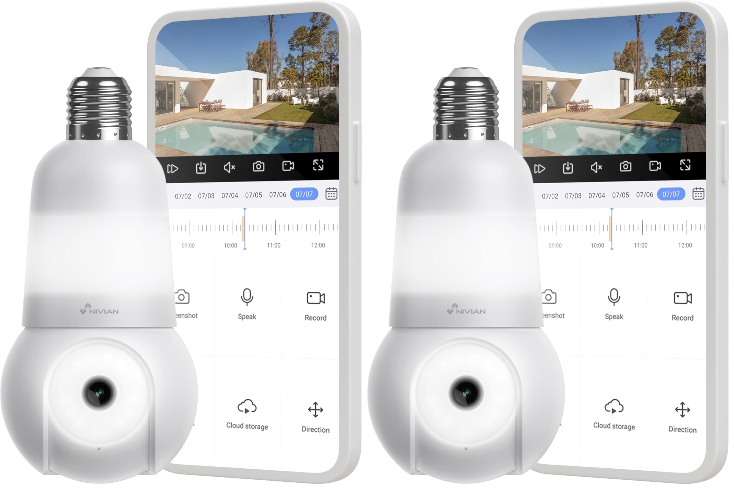 NIVIAN Cámara de vigilancia WiFi Tipo Bombilla E27 2K- Movimiento 360º con Audio, luz, Reconocimiento y Seguimiento de Humanos-Visión Nocturna, Compatible con Alexa, Google Home, Tuya App