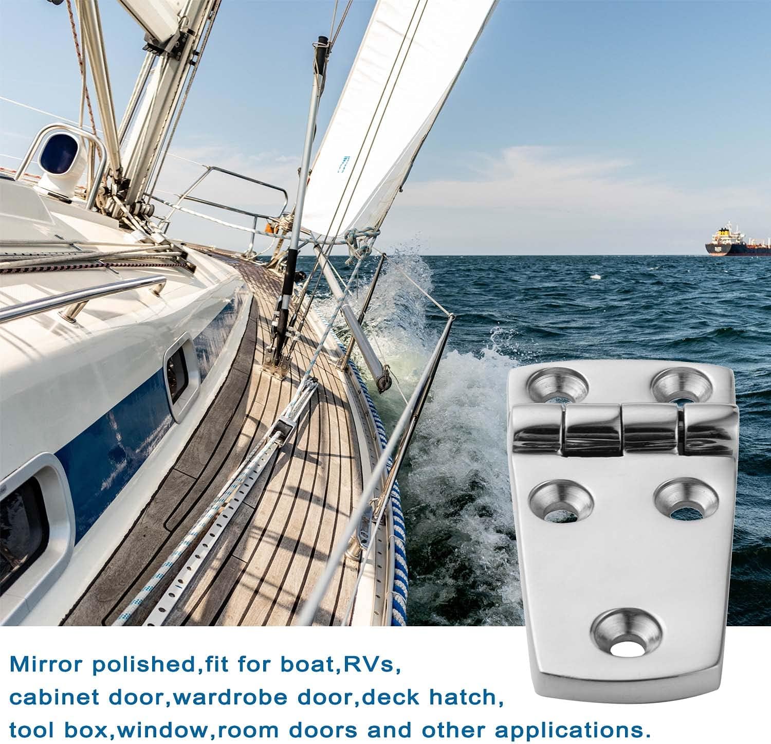 YUSOVE Boat Shortside Hinges 3" x 1-1/2" 316 Stainless Steel Hinge,Marine Heavy Duty Door Cupboard Hinges,Cabinet Hatch Hardware,Pack of 2 : Sports & Outdoors
