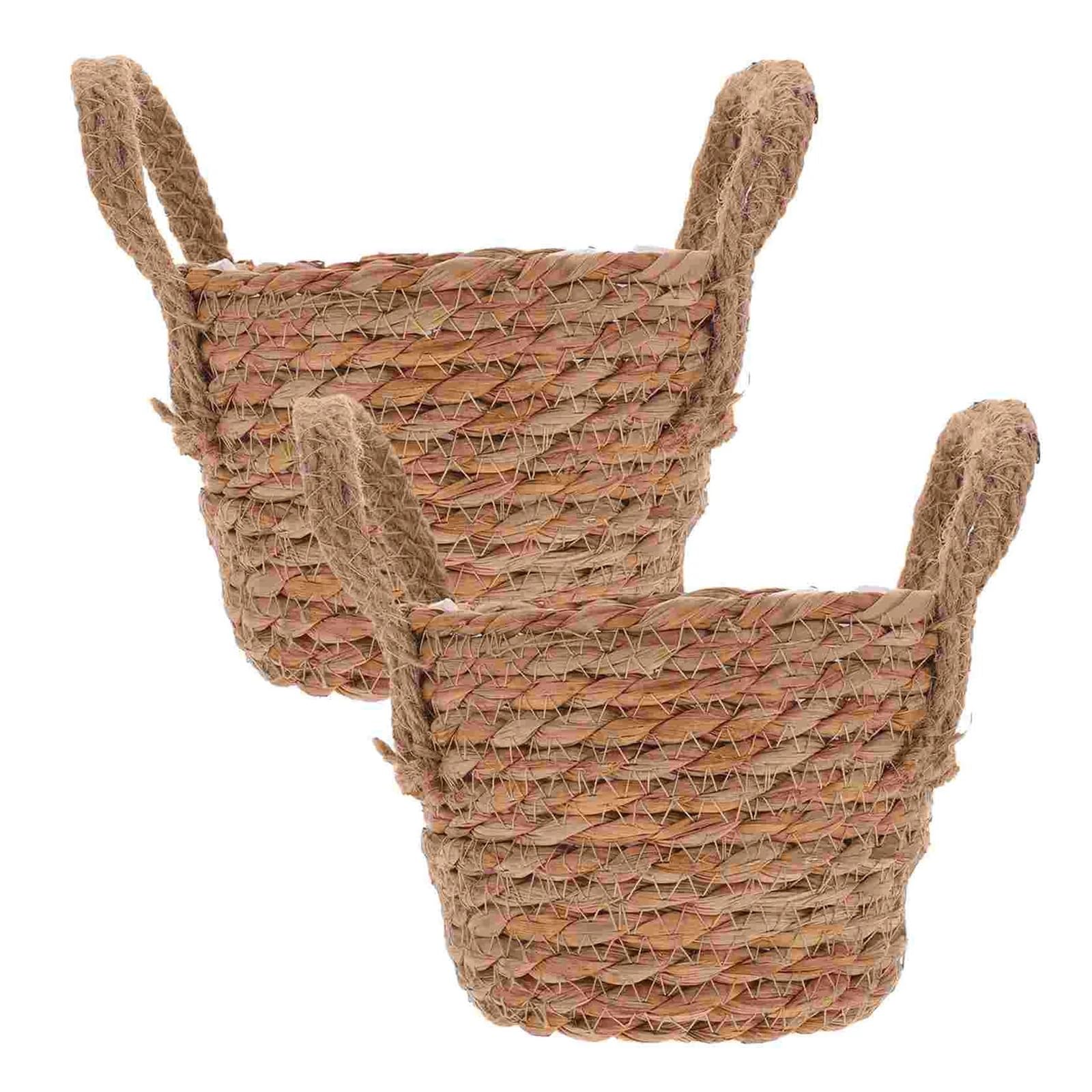 DUNSBY Woven Planter 3PCS Straw Flower Pot Plant Woven Basket Planters With Liner Baskets Indoor Hamper(15X15X17.5CM)
