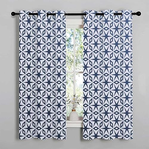 Cortinas opacas para dormitorio, línea geométrica azul oscuro, líneas de celosía, modernas divisoras de habitación, cortinas para separar cuartos de