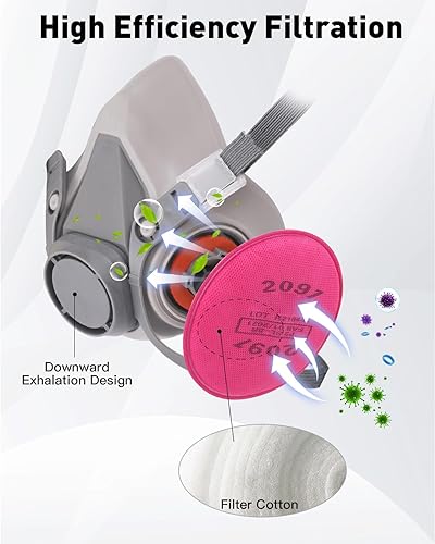Miniatura 4 de Máscara respiradora de media cara  Cubierta de media cara con filtro de algodón 2097 máscara contra vapores orgánicos, gas para pintar, pulido a