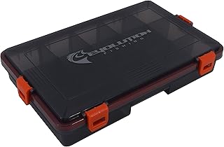 Evolution Outdoor Waterproof Smoked Black 4 Latch 3600 Fishing Tackle Tray Box Orange Latches with Removable Compartments Buoyant Lure Tray Utility Box Storage (1 Pack)