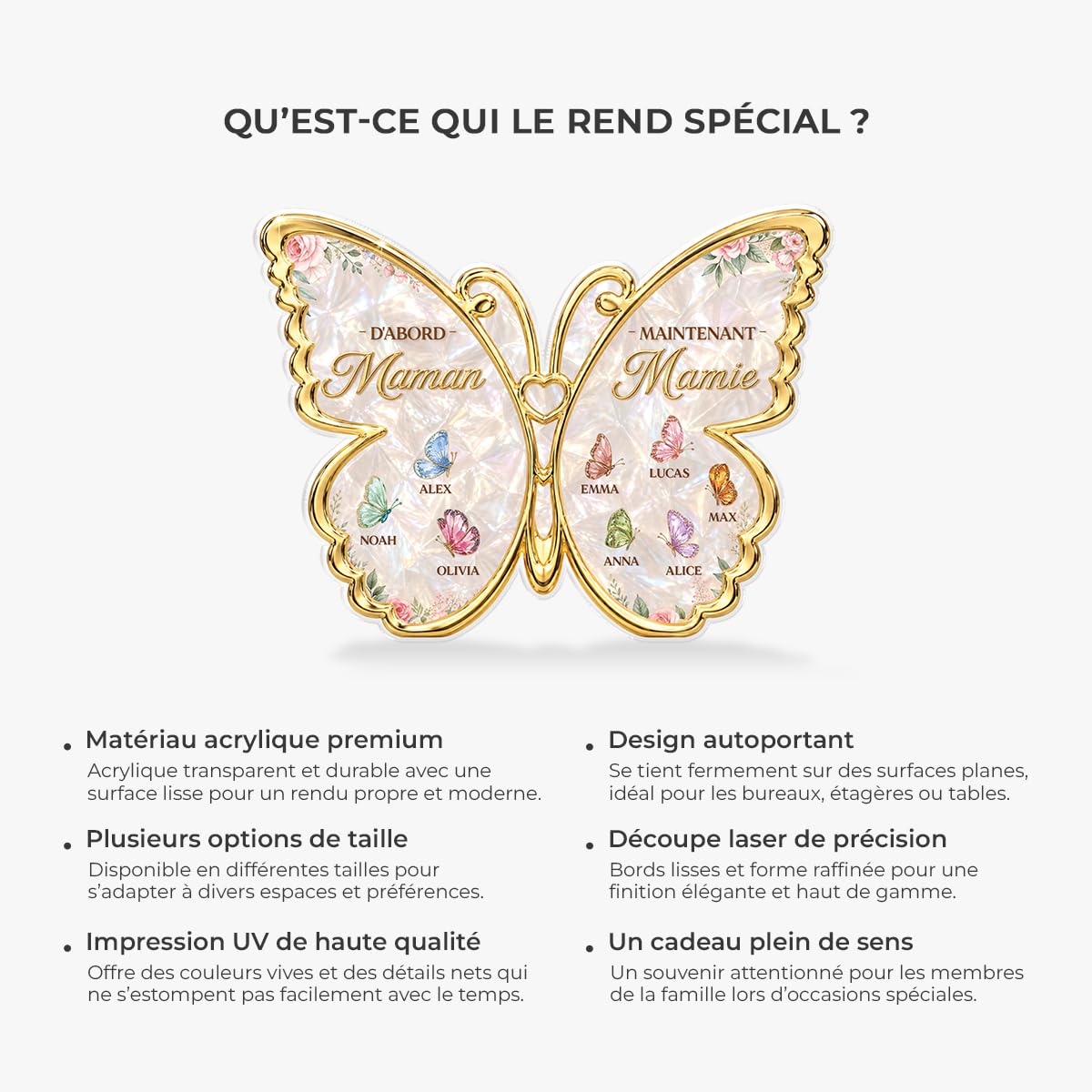 Cadeau Plus Bloc Acrylique Personnalisée - D'abord Maman Maintenant Mamie - Cadeau Fete Des Meres, Cadeau Maman Personnalisé, Cadre Mamie, Cadre bonne fête maman, Cadeaux Grand-mère (Modèle #1)
