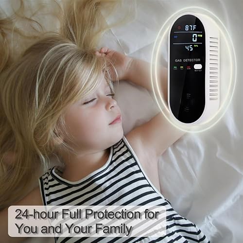 Miniatura 6 de Detector de gas natural 3 en 1 con pantalla de temperatura y humedad, detector de fugas de gas propano combustible con enchufe y alarma audiovisual
