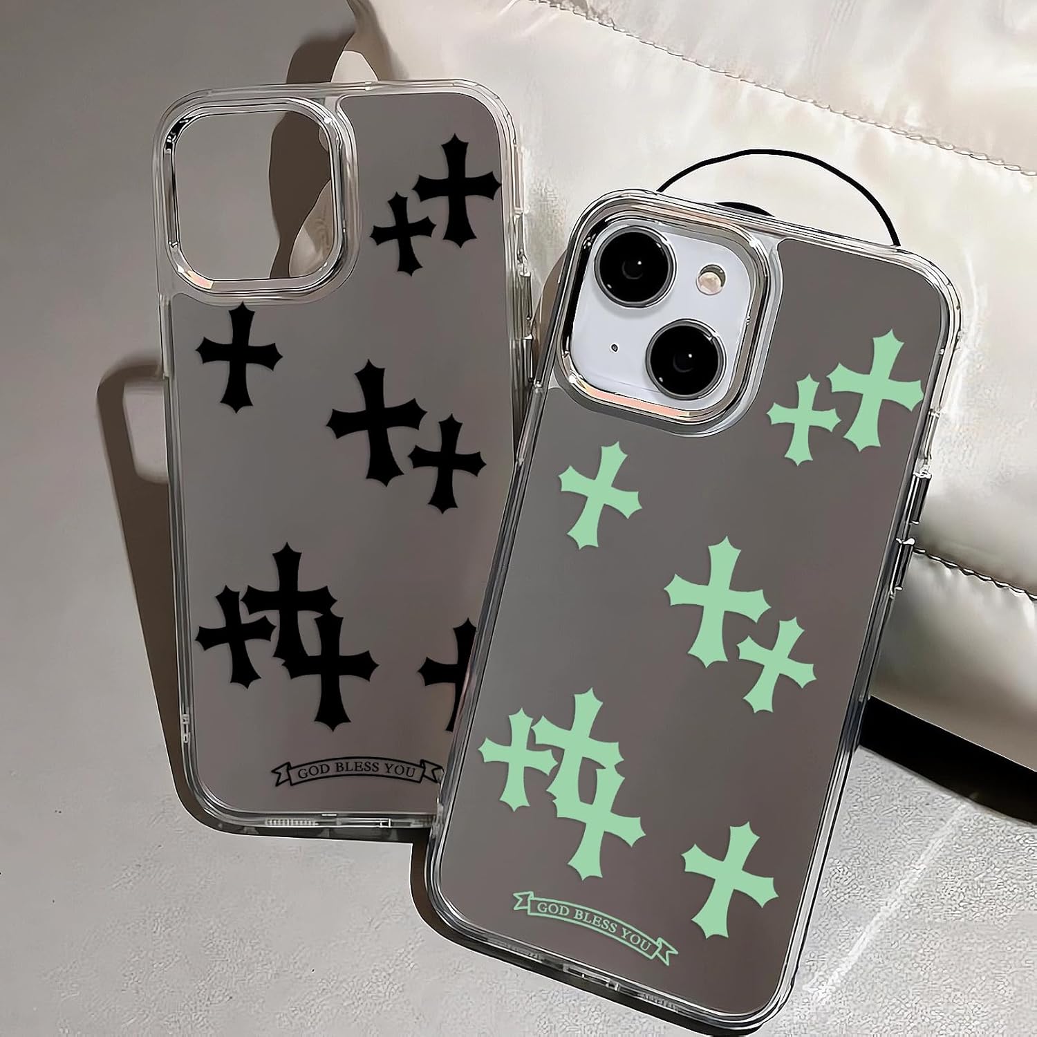 Compatible with iPhone 15 Cute Glossy Mirror Back Case,Black Cross Pattern,Senior Shockproof Protection for iPhone 15 Case for Women Girls - Image 6