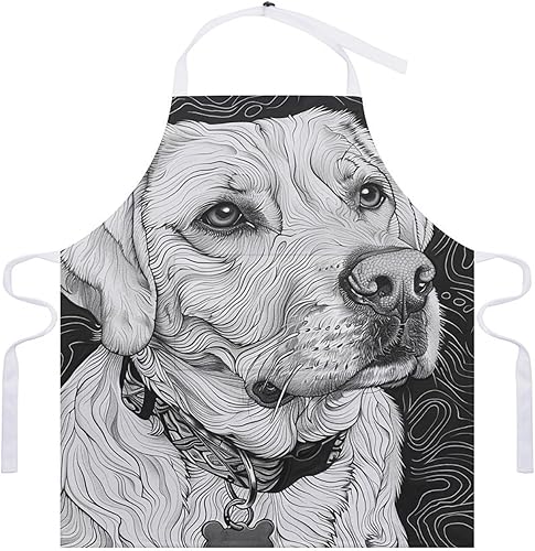 Miniatura 7 de MUSM Apron for Adults - 27.6 X 31.5 Inch, Heavy-Duty Polyester Aprons with Two Large Pockets, Waterproof Line Drawing Dog Kitchen Apron for Cooking,
