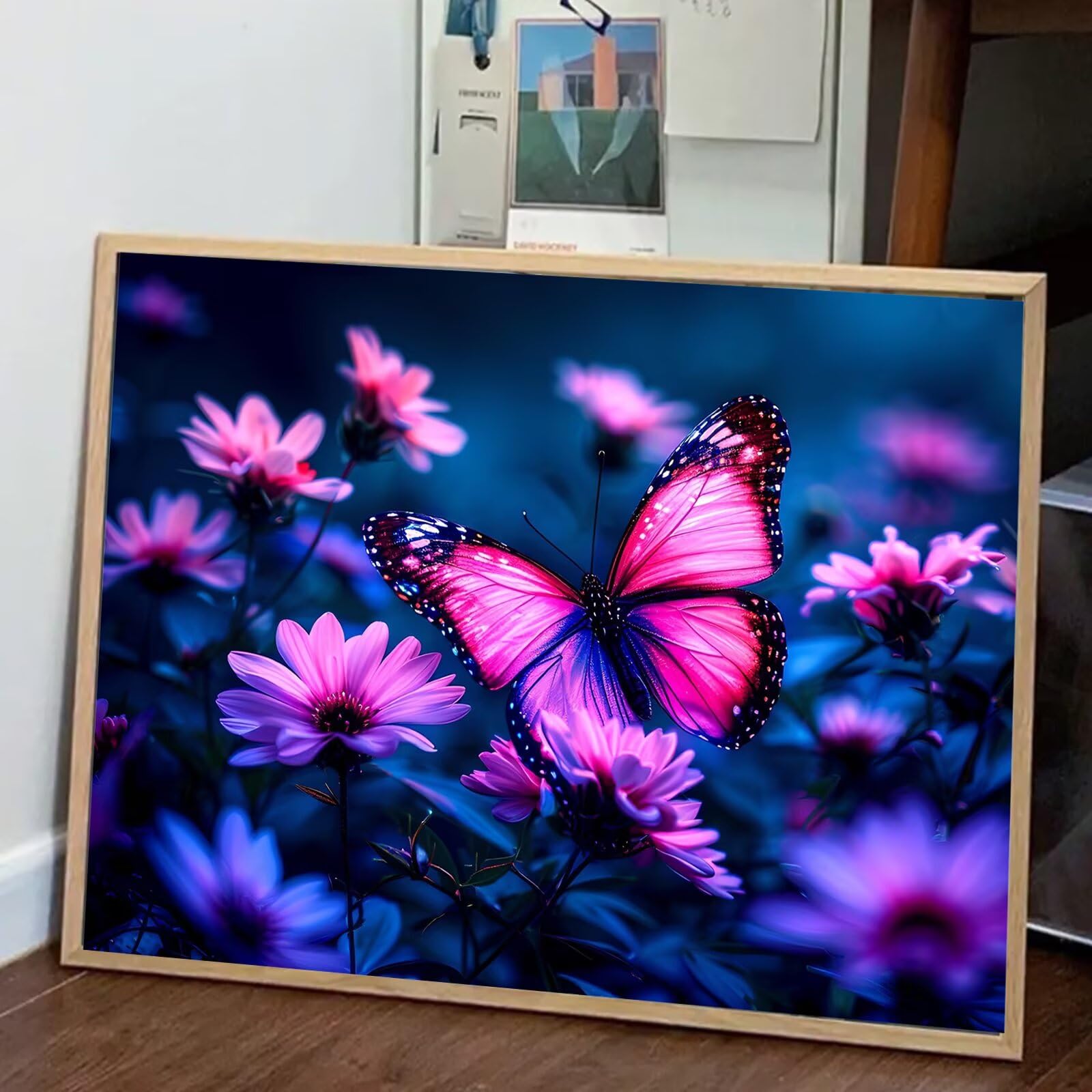 Dipingere Con i Numeri Adulti Farfalla Dipingere con i Numeri con Telaio 60 x 80 cm,Fiore Paint by Numbers con Vernici e Pennelli, Kit di Pittura a Olio Fai-da-Te per Decorazioni Casa Regalo,kk-721