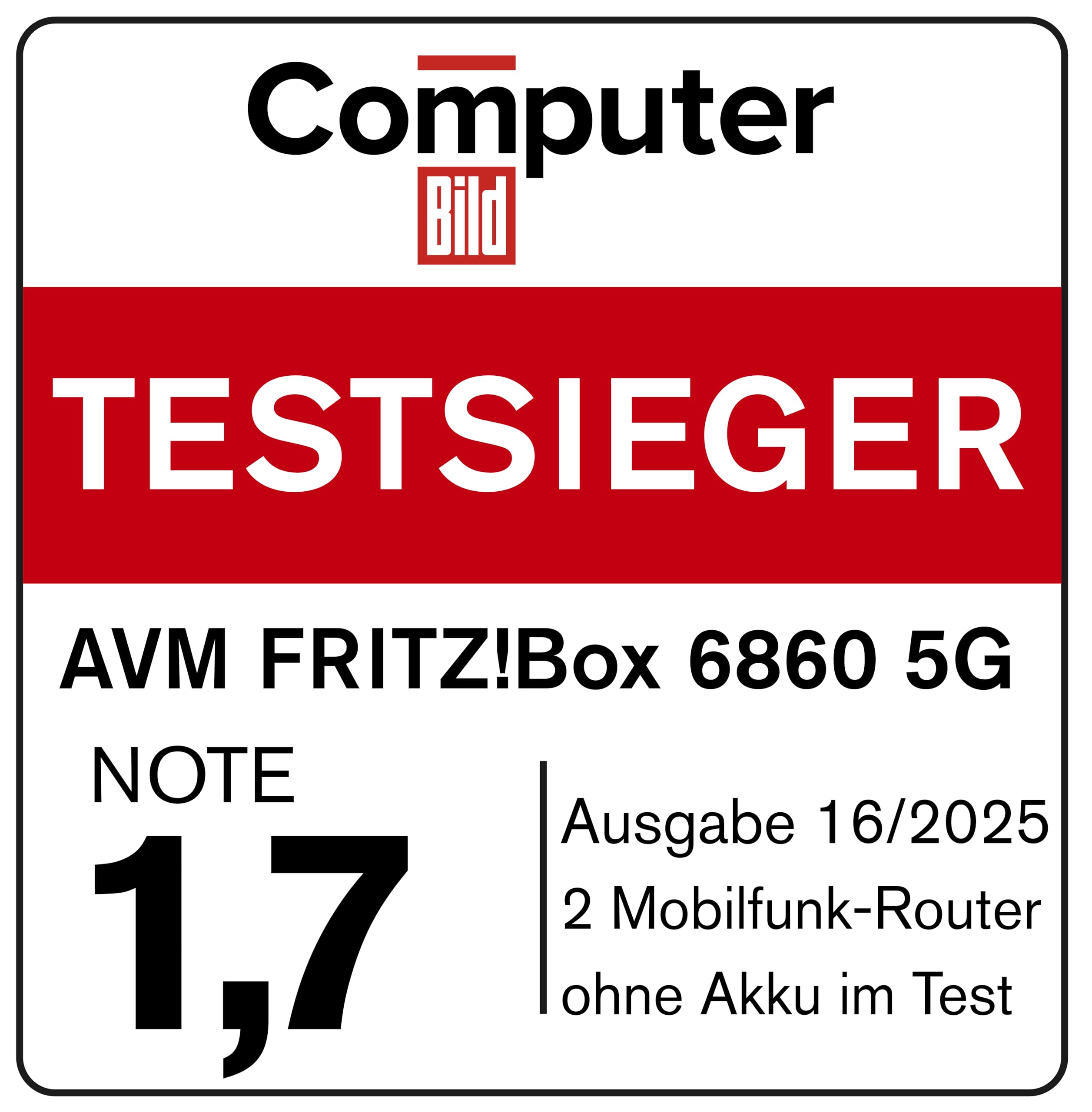 FRITZ!Box 6860 5G (Mobilfunk-Router mit bis zu 1.300 MBit/s in 5G/LTE, Wi-Fi 6 mit bis zu 3.000 MBit/s, Power over Ethernet (PoE+), staub- und spritzwassergeschütztes Gehäuse, DECT-Basis)