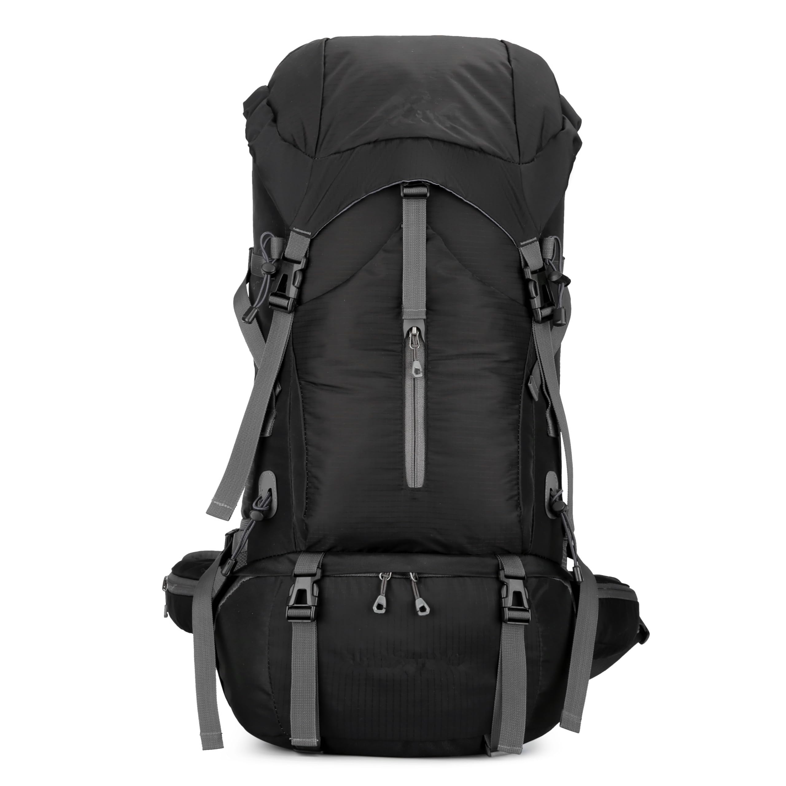 VINGVO 65 + 5 l de gran volumen con funda para la lluvia, parte trasera transpirable, impermeable, para senderismo, camping, montañismo, color negro