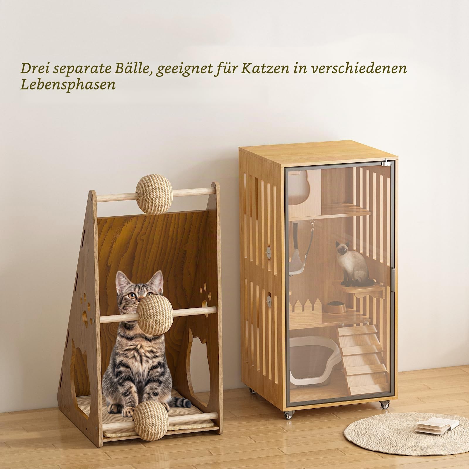 Kratzbrett für Katzen, 60 cm hoch | Kratzpappe, Mit Spielball, Juteseil und Wellpappe, Einfach zusammenzubauen
