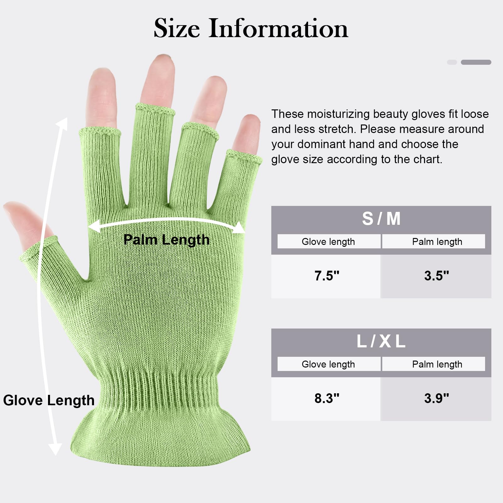 MIG4U Lot de 3 paires de mitaines hydratantes, demi-doigts pour écran tactile, eczéma, spa, mains sèches, traitement de la peau, protection UV d'été, vert pomme, taille L/XL