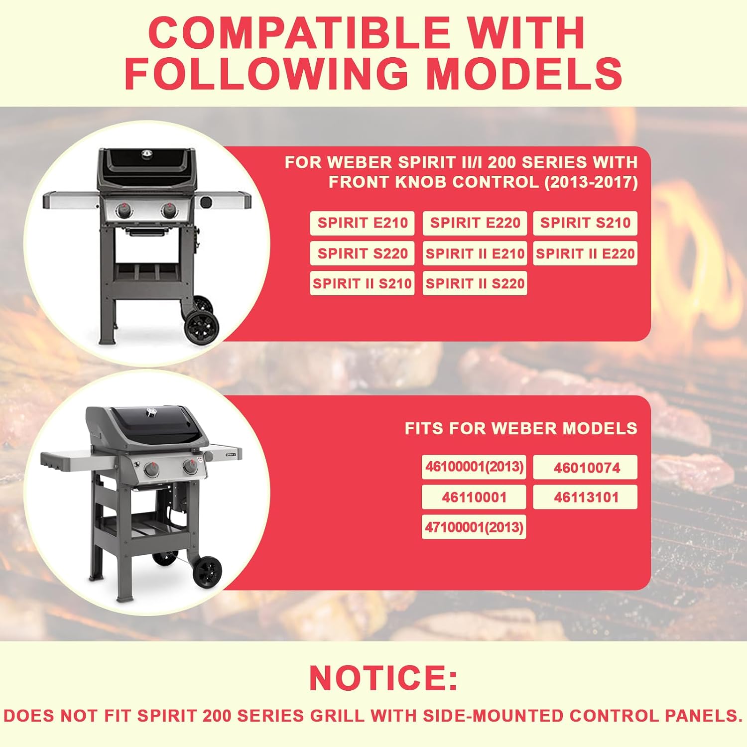Spirit E210 Grill Grates for Weber Spirit Series E210 S210 E215 E220 S215 S220 Grills Parts, for Weber GS4 Spirit 2 200 E210 S210 Replacement Parts (Front Mount Controls), Cast Iron, 17 Inch, 7637