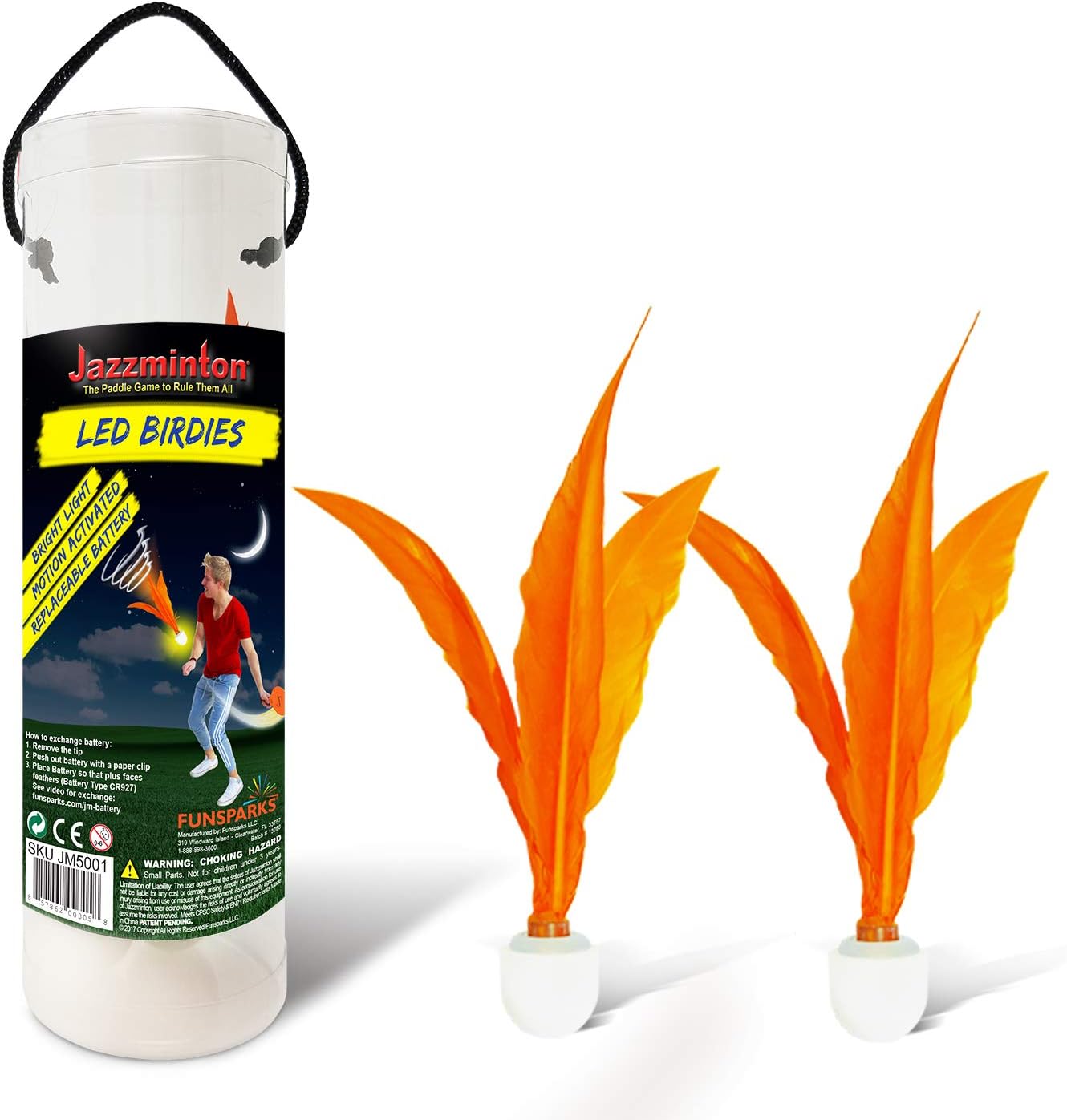 Jazzminton Paddle Ball Game LED Birdies, or Light Up Shuttlecock - New and Improved LEDs - Use for Pickle Ball or Any Wooden Paddles for a Fun Night Time Game
