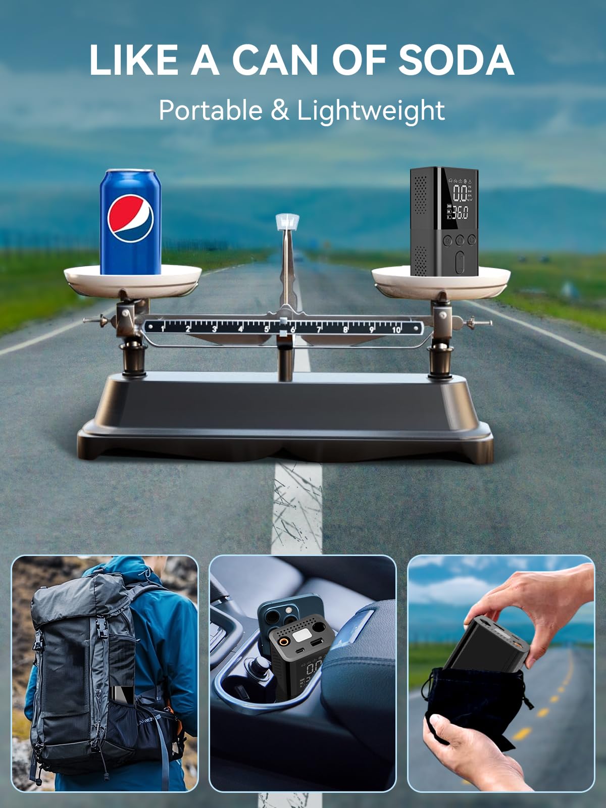 WYRIAZA Compresseur à Air Portatif 150PSI Gonfleur Pneus Voiture 4 Modes Compresseur Voiture sans Fil Mini Compresseur à Air Gonfleur Velo Electrique Portable Noir (PSI, Bar, KPA, KG/CM²)