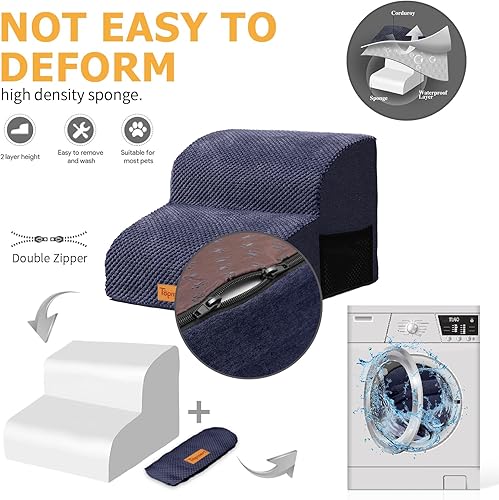 Miniatura 3 de Topmart Escalones de espuma de alta densidad para mascotas, 2 niveles, 11.8 pulgadas de alto, escaleras antideslizantes para perros, rampa para