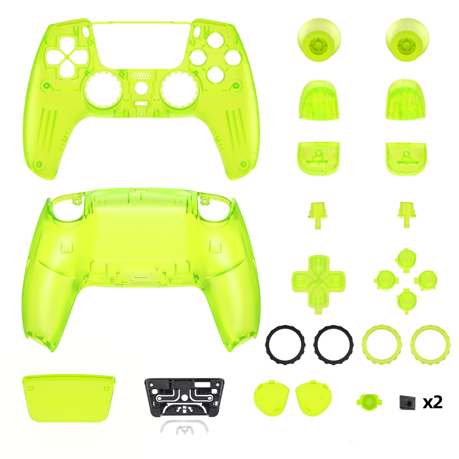 eXtremeRate Luna Cover Pulsanti Ricambio per ps5 Controller BDM-030/040/050,Custodia Scocca Shell Frontale Posteriore Ridisegnato&Tasti Kit Compatibile con ps5 Joystick-Trasparente Verde Lime