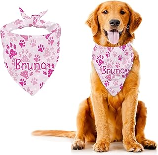 Personalized Dog Paw Print Heart Pattern Dog Bandanas Adjustable Dog Bib Scarf for Dogs Cats Pets Birthday Gift with Name