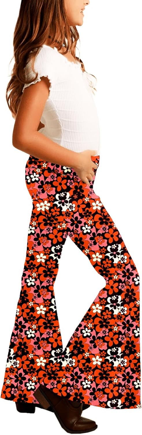 Deerose Girls Bell Bottom 4 of July American Flag Hippie Pants High Waist Flare Pants 5-14 Year