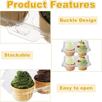 100PCS Cupcake Containers 2 Count Plastic Cupcakes Boxes with Lid
