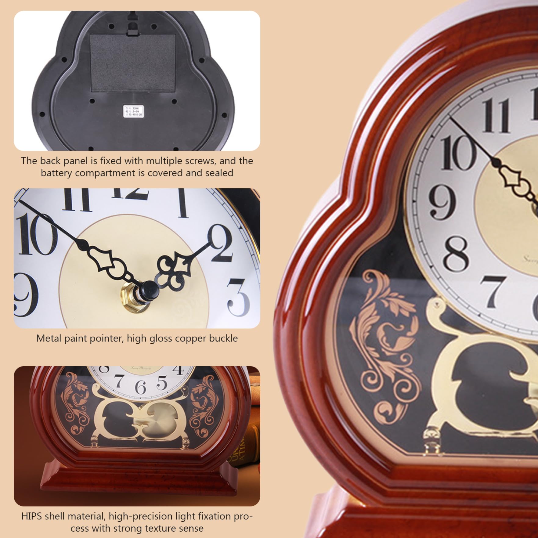 Relojes de repisa para la Sala de Estar Tranquilo Reloj de Manto de Nogal Mesa de Madera de Nuez Vintage Batería Reloj de Mantel con Péndulo Swing Mantel Relojes
