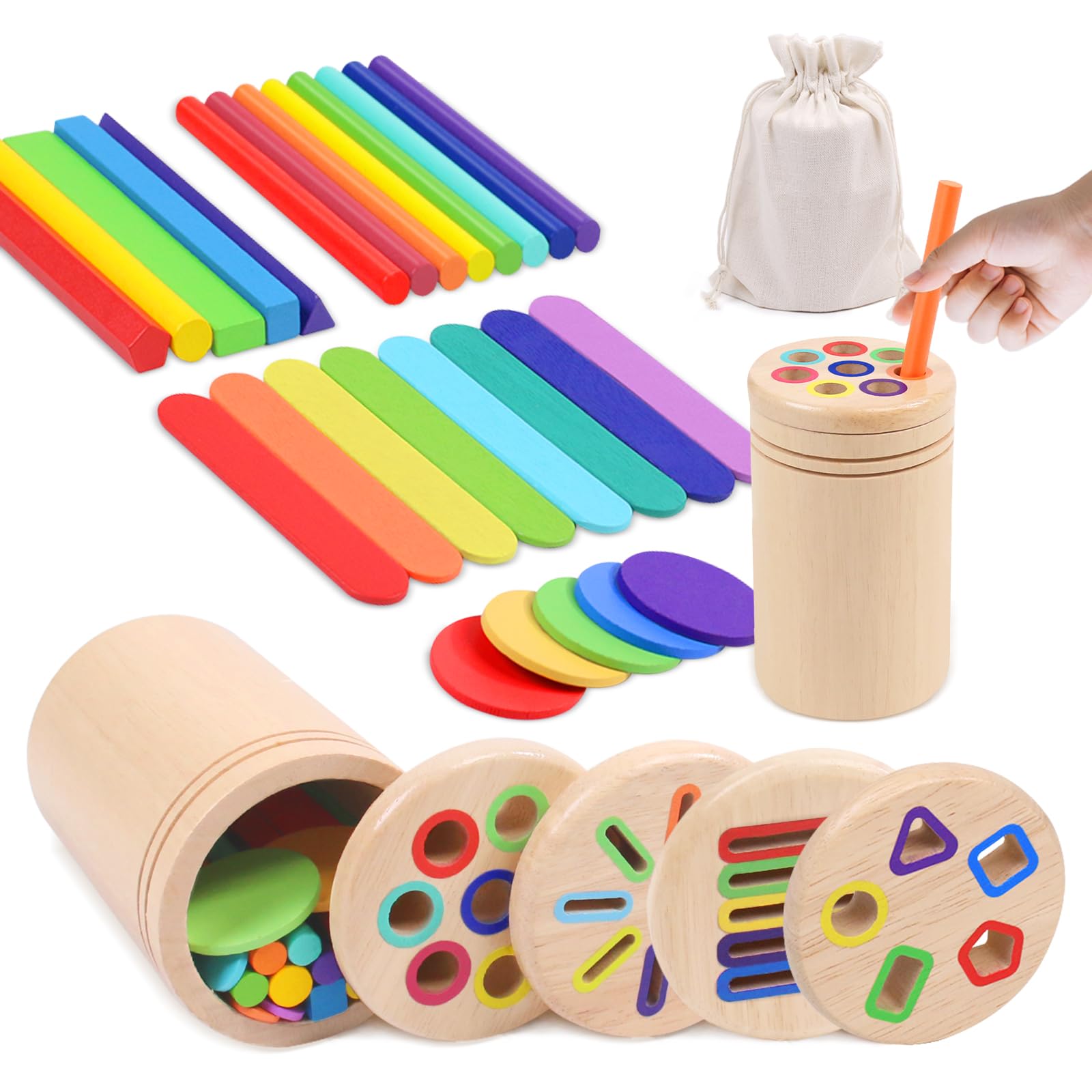 wotoyd Montessori Spielzeug ab 1 2 3 Jahre – 4-in-1 Holzspielzeug mit Motorik, Sortier- und Sensorikspiel, ideales Baby Kleinkind Spielzeug als Geschenk für Mädchen und Jungen