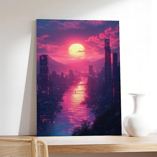 Miniatura 7 de Vaporwave Neon City Wall Art  Synthwave Retro Futuristic Print  Abstract 80s Aesthetic Poster for Modern Home Decor Canvas Art Poster And Wall Art