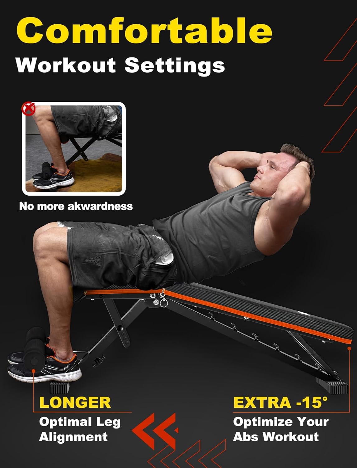 LINODI Adjustable Weight Bench for Home Gym，Foldable Incline Decline Flat Workout Bench for Full Body Strength Training, Dumbbell Press & Ab Exercises