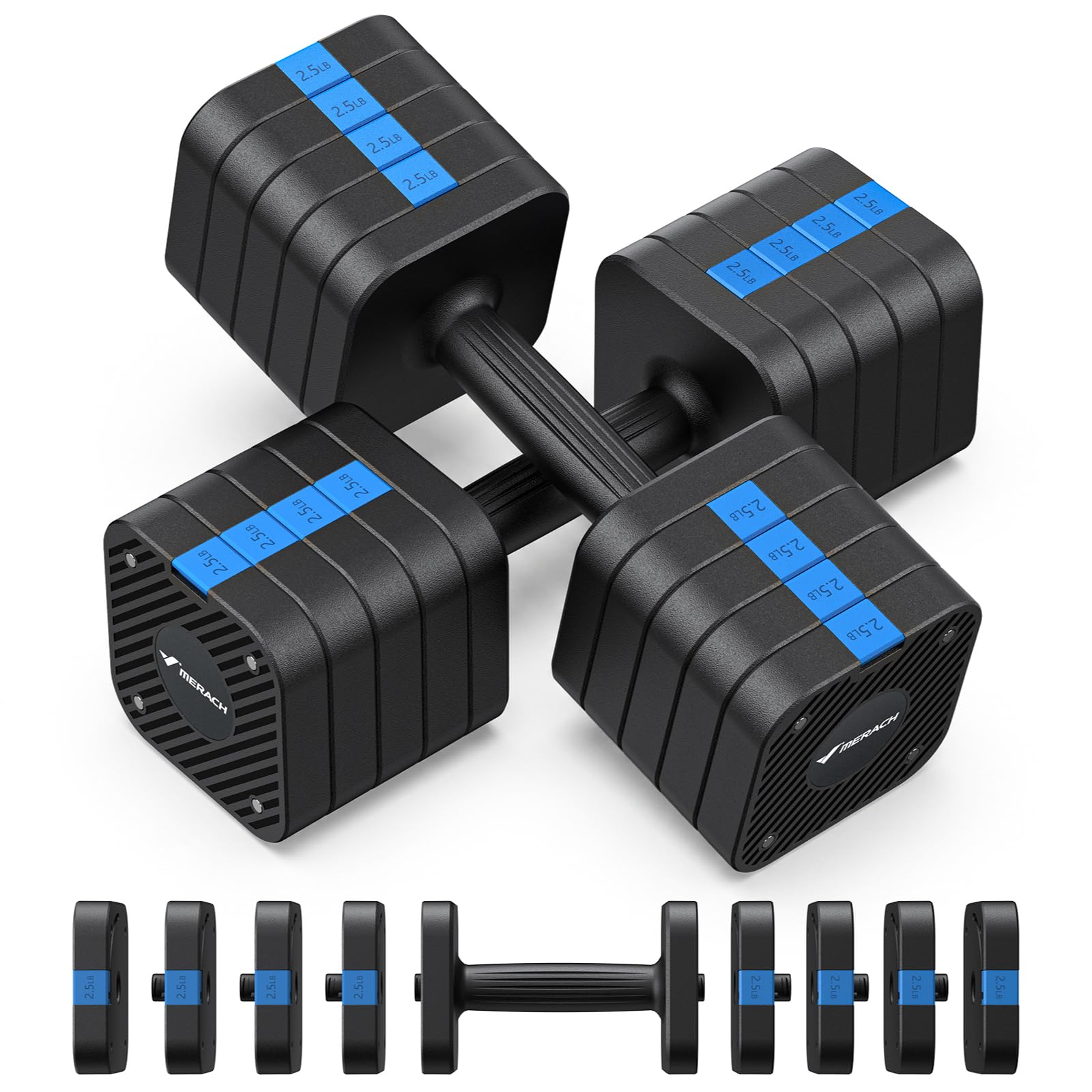 MERACH Adjustable Dumbbells Set, 10-50 LBS Quick Adjust Dual Lock Home Gym
