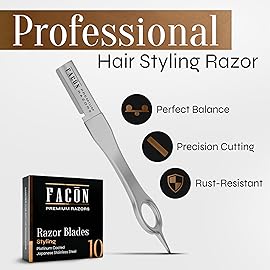 Facn Beard Razor for Men - Professional Beard Shaping Tool Grooming Kit with 11 Replacement Blades, Mustache Shaper, Edger & Lineup, Premium Precision Straight Edge Razor 100% Stainless Steel Blade