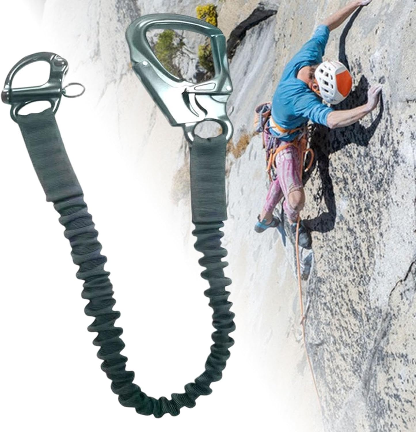 Fall Protection Lanyard Helo Lanyard Multi Use Professional Climbing Lanyard Elastic Bungee for Roofing Mountaineering, Black