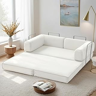Artiss Convertible Folding Sofa Bed, Corduroy Foldable Pull Out Mattress Boneless Couch with Removable Armrests, Floor Modular Sofa Lounge Chair for Living Room Bedroom Lounge Studio, 300kg Capacity