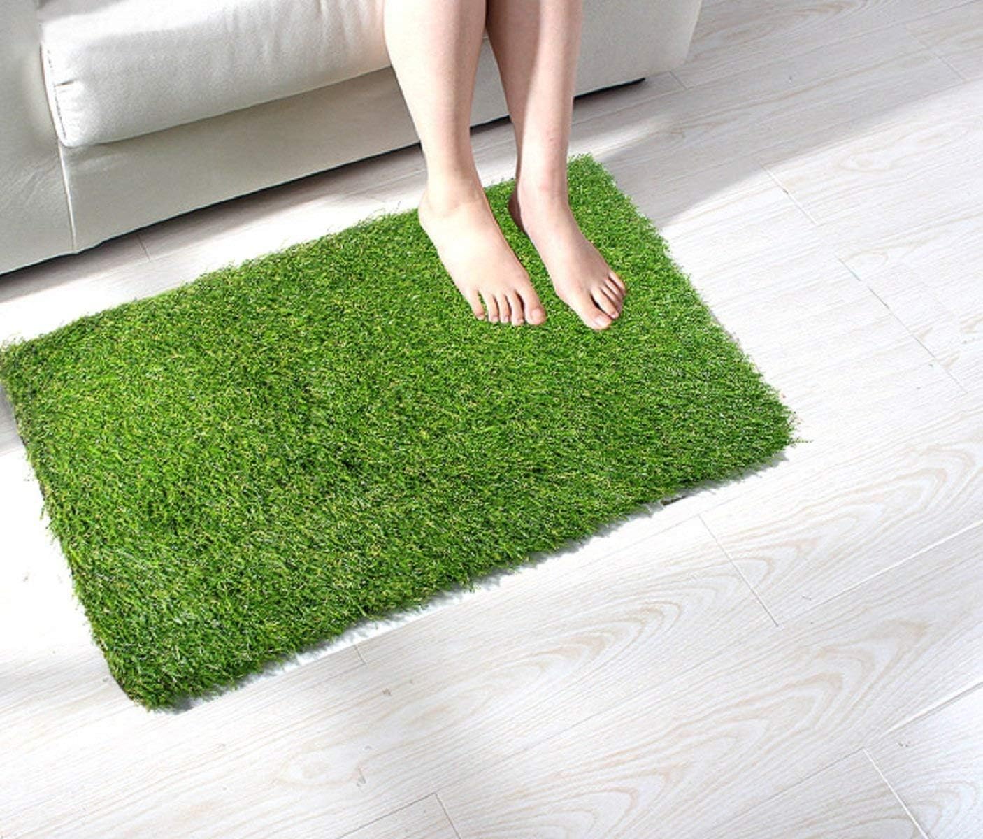 Handtex Home Rectangular Artificial Polyester Grass Doormat (Green, 40x60 cm)