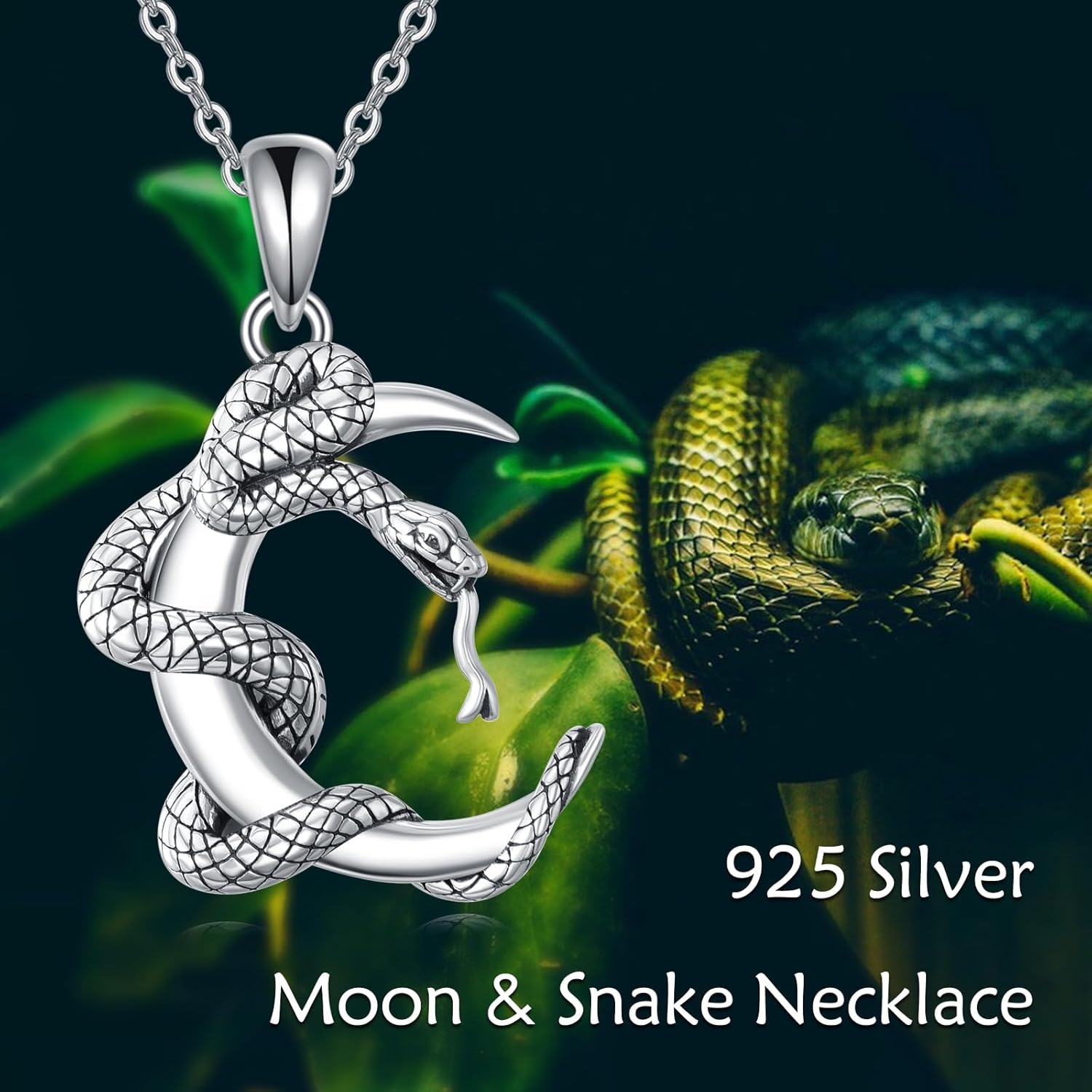 Snake Moon Necklace - 925 Sterling Silver Moon Pendant Necklace - Snake Jewelry for Women - Image 5
