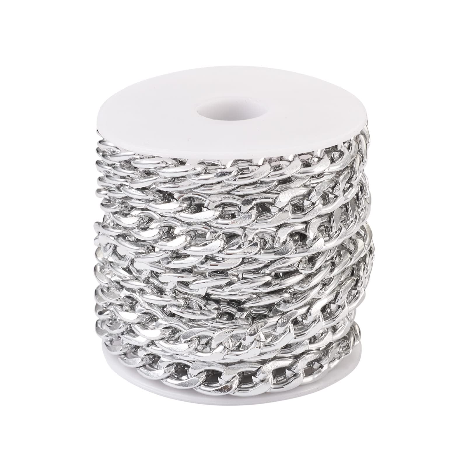 Pandahall 16.4 ft Aluminum Twisted Chains 12x7x2mm Platinum Unwelded Oval Cross Curb Chains Twisted Link with Spool for Jewelry Making